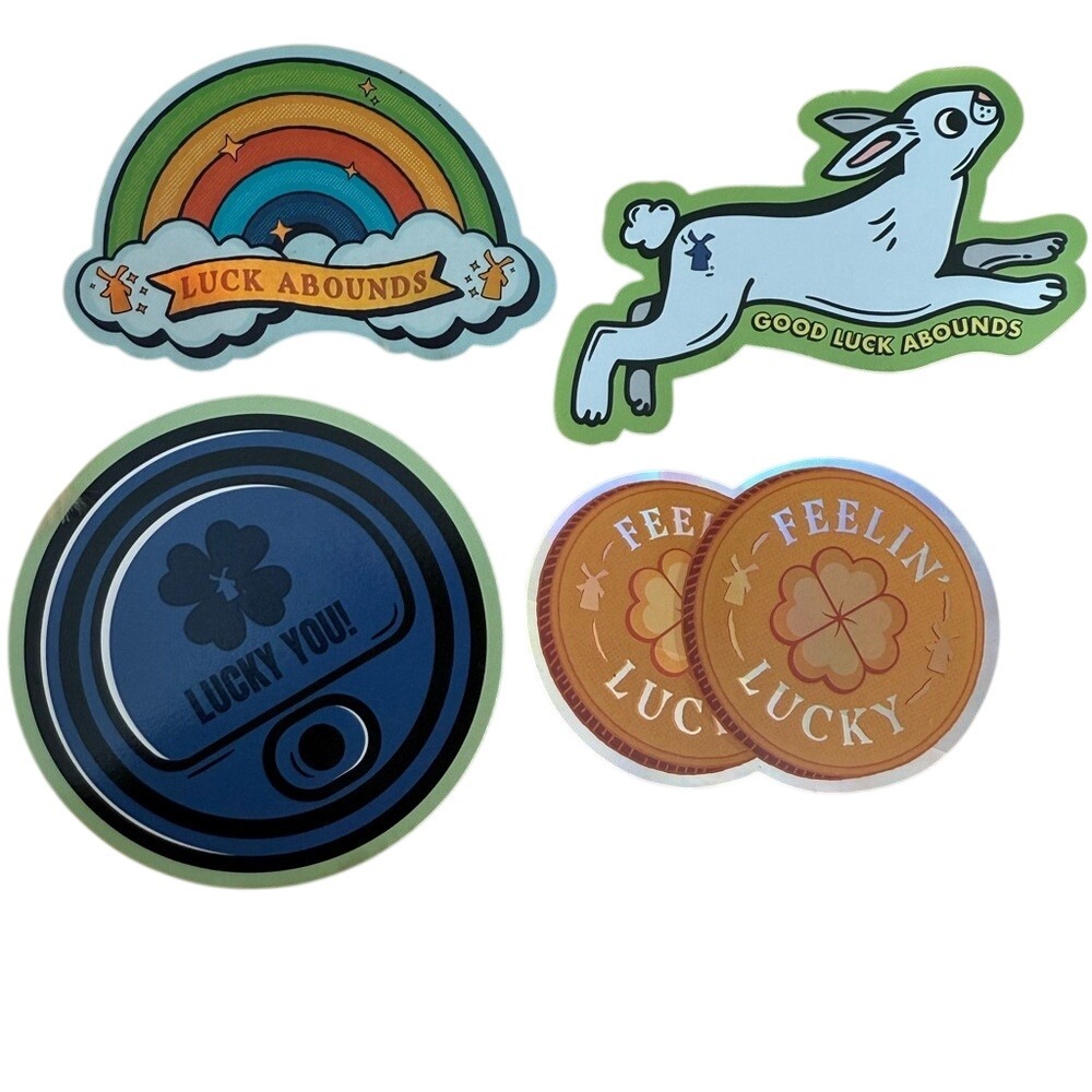 Dutch Bros Lucky Sticker Bundle March 2025 & 2026 Clover Rainbow Bunny